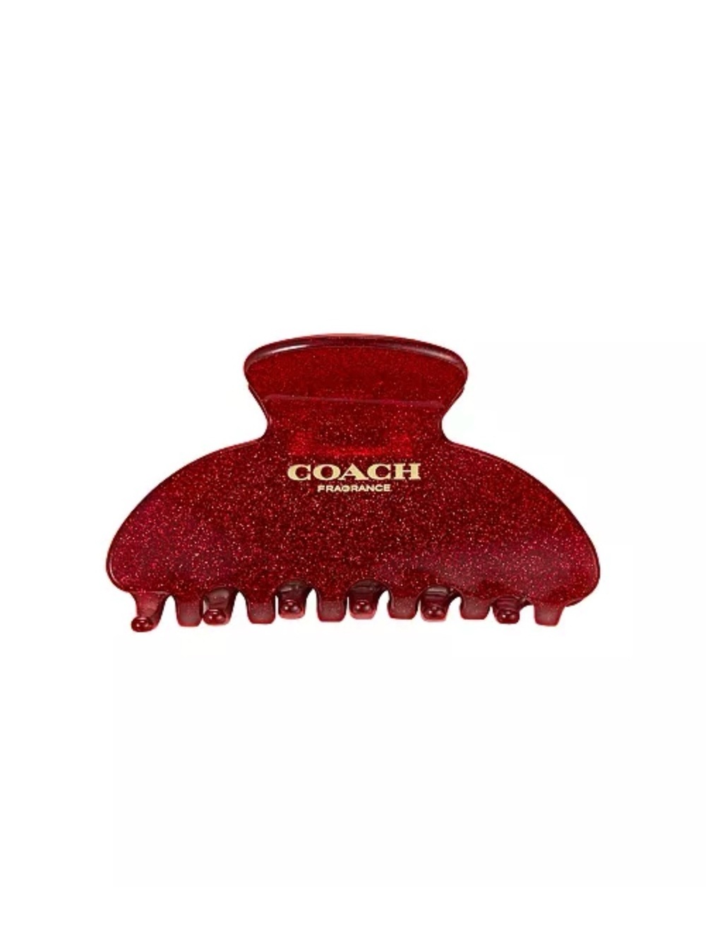 Coach claw clip in red sparkle with cherry print Coach logo carry pouch included